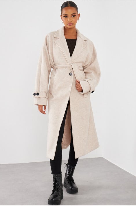 Manteau long ceinturé beige