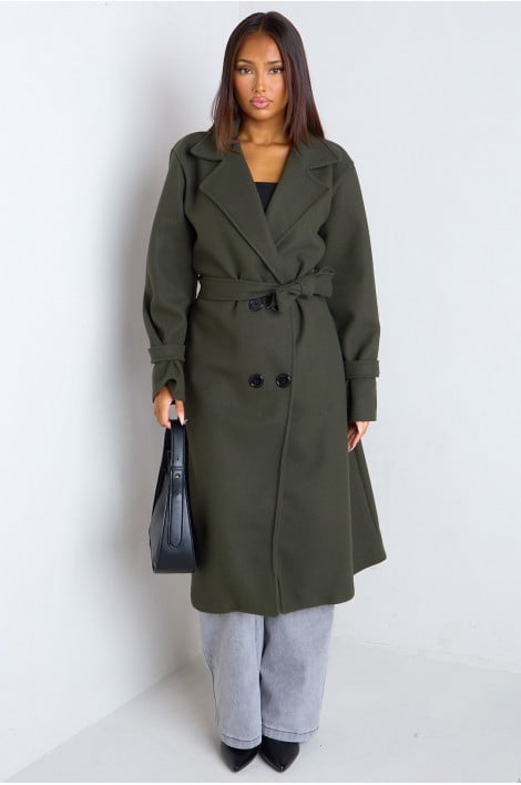 Manteau long kaki en polaire style trench