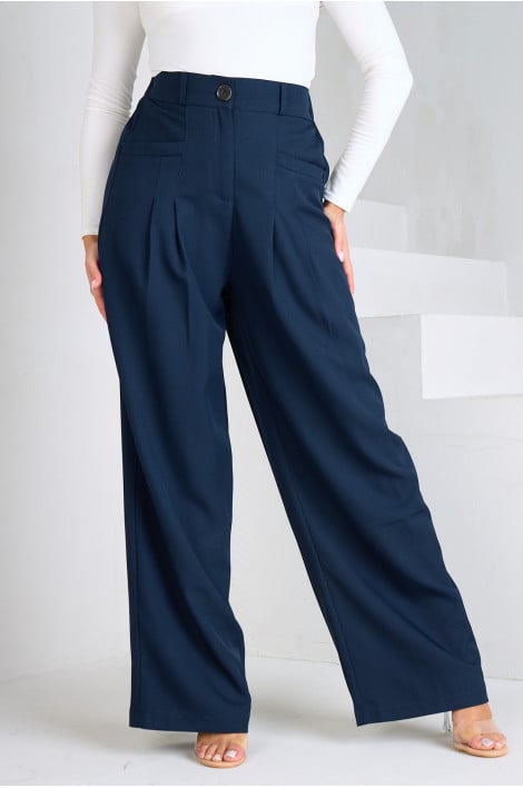 Pantalon de tailleur bleu foncé à poches
