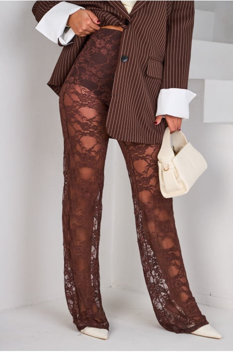 Pantalon en dentelles ajouré marron