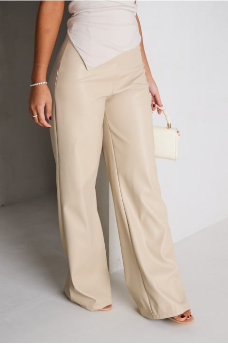 Pantalon en simili cuir beige