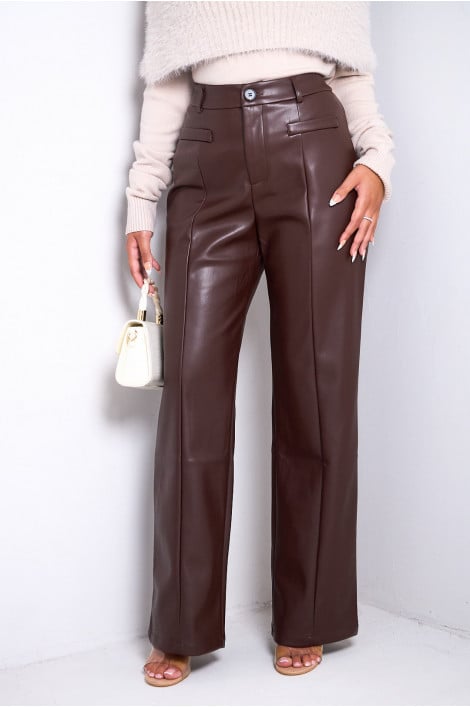 Pantalon en simili cuir marron