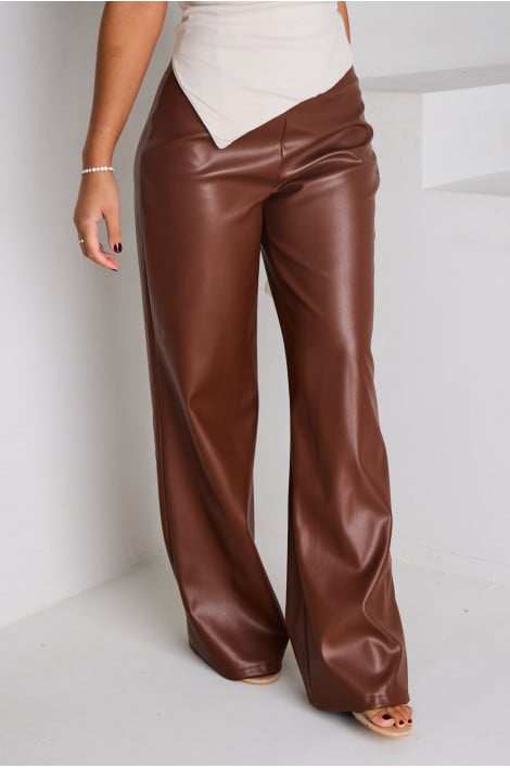 Pantalon en simili cuir marron
