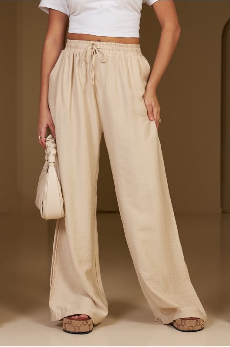 Pantalon fluide en toile beige