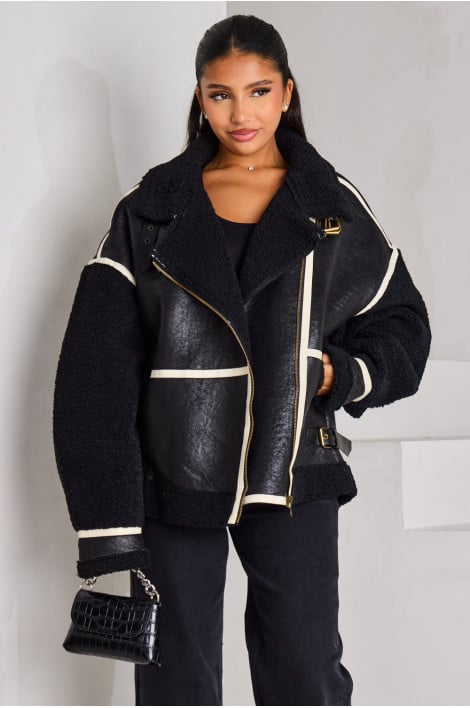 Perfecto noir à peau de mouton