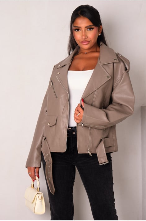 Perfecto taupe en simili cuir