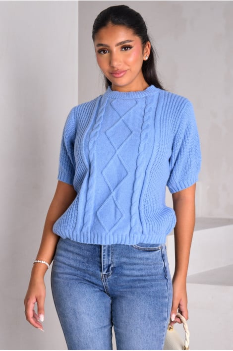 Pull bleu en laine à relief