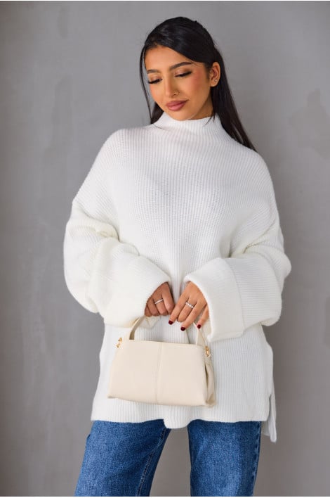 Pull blanc en maille côtelée texturée