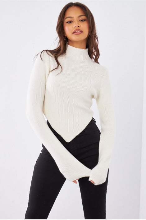 Pull écru court en laine