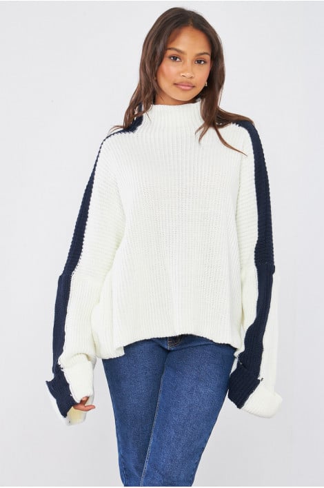 Pull écru en maille bicolore