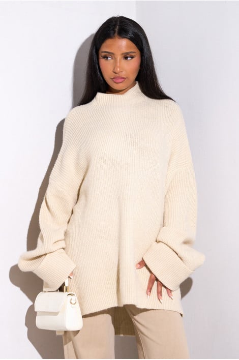 Pull en laine beige oversize