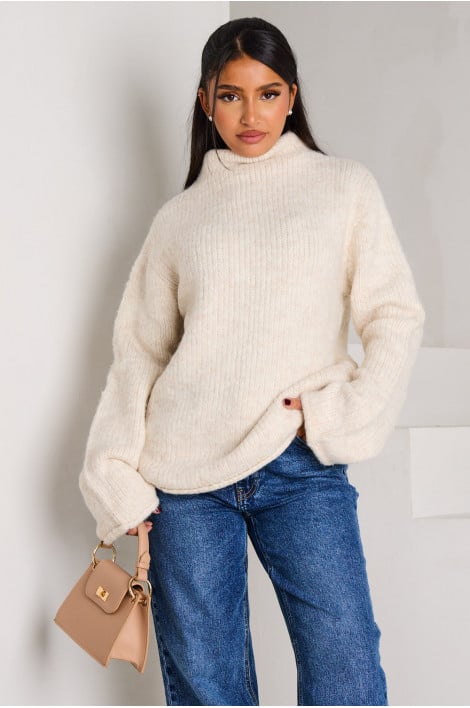 Pull en laine blanc côtelé