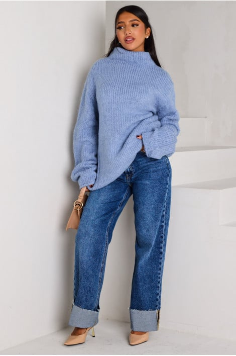 Pull en laine bleu côtelé