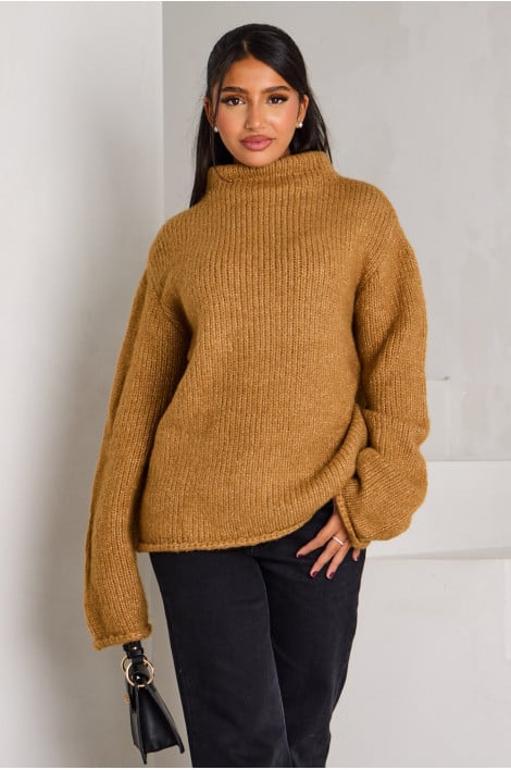 Pull en laine camel côtelé