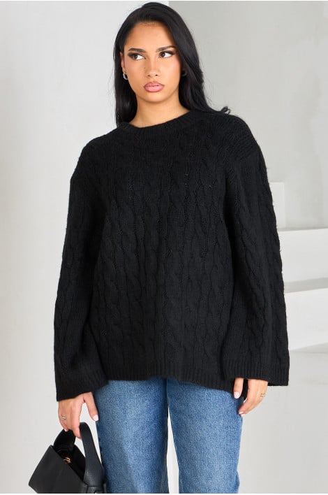 Pull en maille torsadé noir