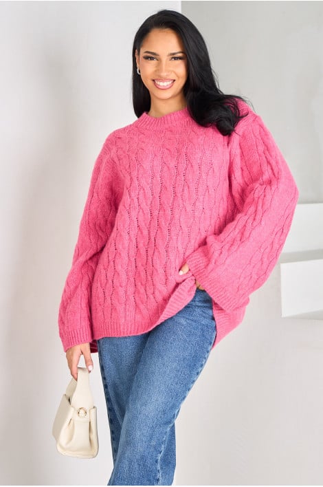 Pull en maille torsadé rose