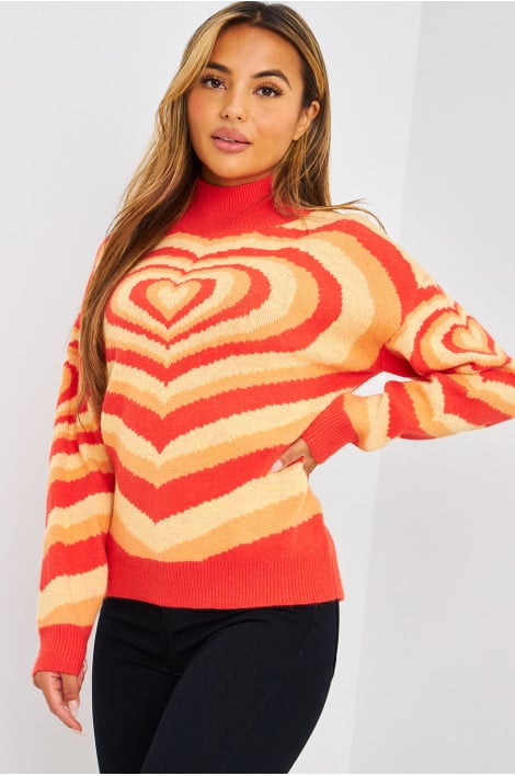 Pull orange col montant imprimé marbré