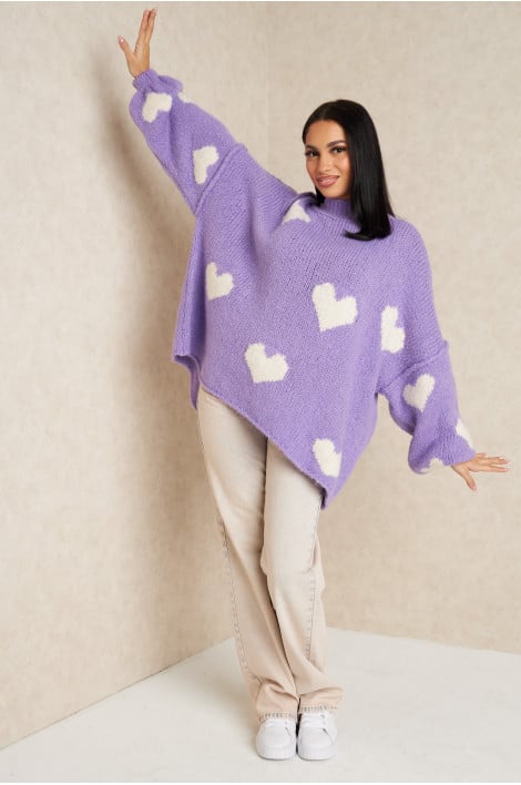 Pull violet à coeur