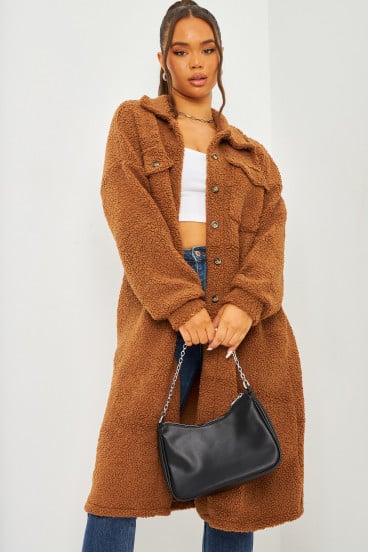 Surchemise longue marron imitation peau de mouton