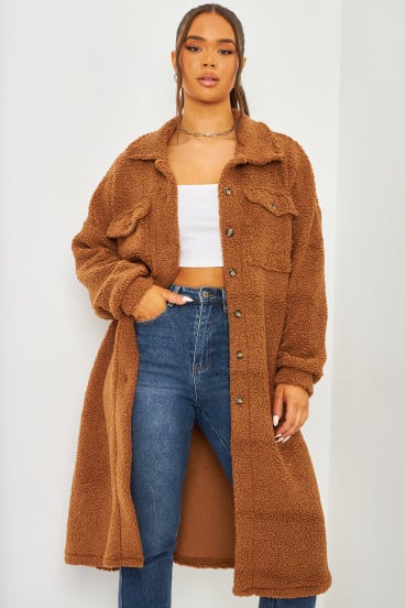 Surchemise longue marron imitation peau de mouton