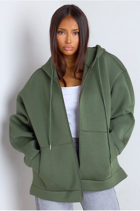 Veste à capuche kaki à manches longues