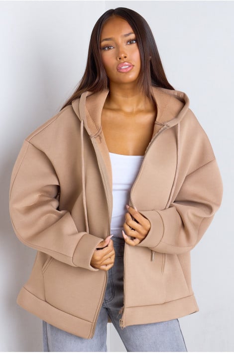 Veste à capuche taupe à manches longues