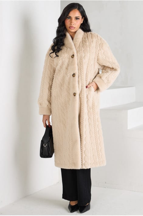 Veste à fourrure beige