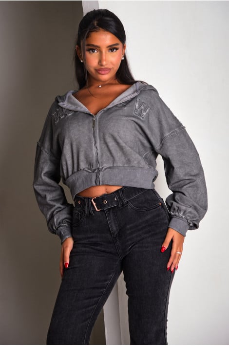 Veste grise courte à capuche