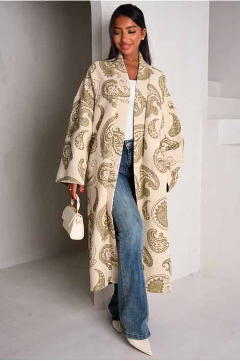 Veste beige à motif vert