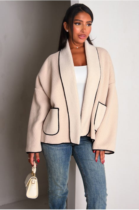 Veste beige en velours quadrillé