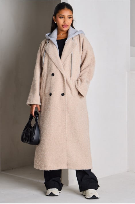 Veste beige texturée à double col gris