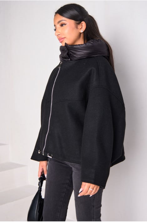 Veste bi-matière noire à capuche