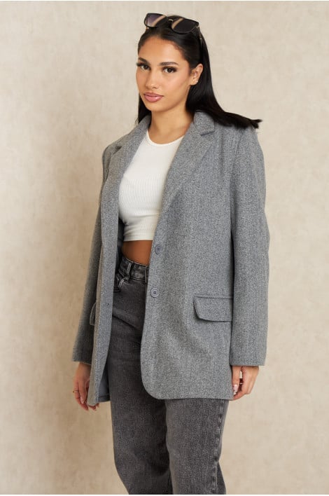 Veste blazer grise mi-longue chinée