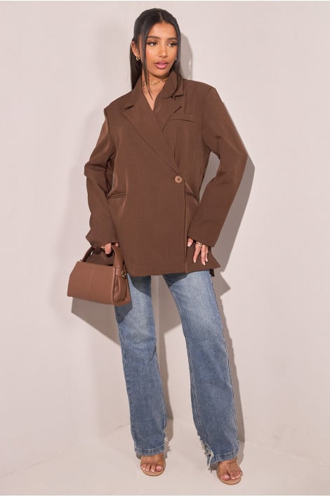 Veste blazer style kimono marron