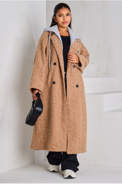 Veste camel texturée à double col gris