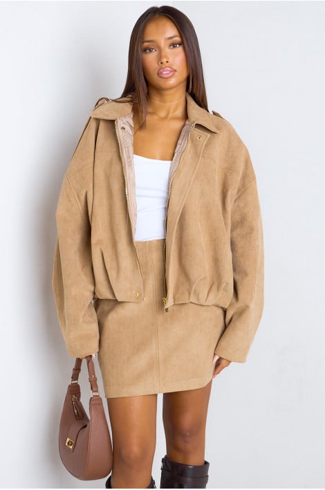 Veste courte beige texture daim