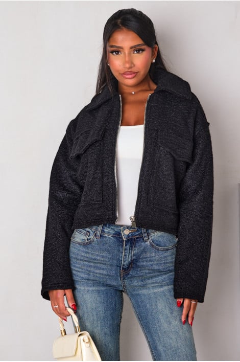 Veste courte texturée noire