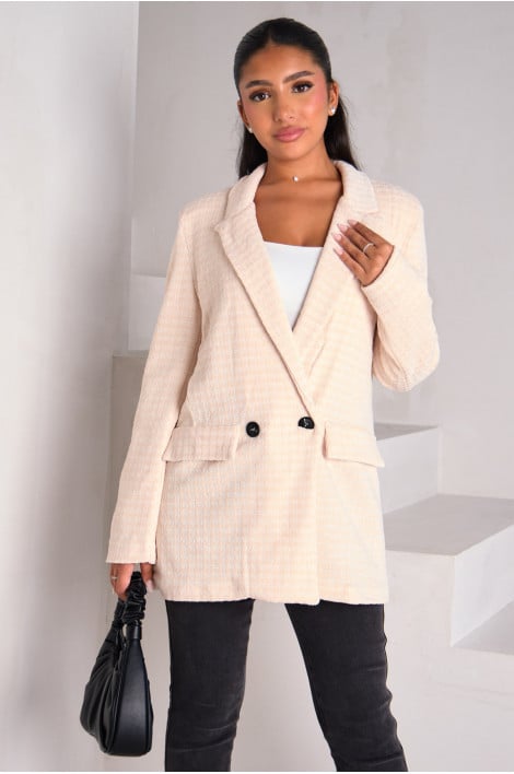 Veste de blazer beige à détails pailletés