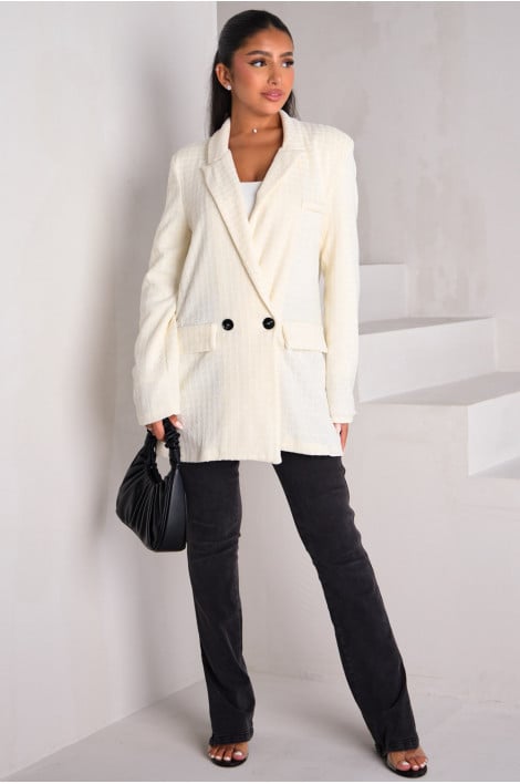 Veste de blazer blanche à détails pailletés