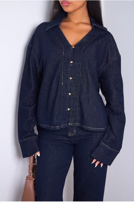 Veste en jean bleu foncée avec boutons dorés