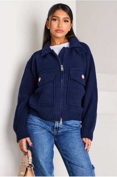 Veste bleu foncé en maille courte