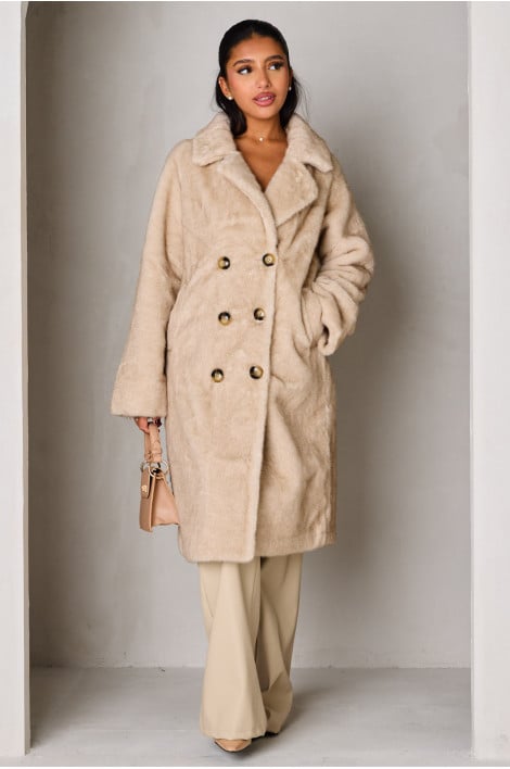 Veste longue beige en fourrure