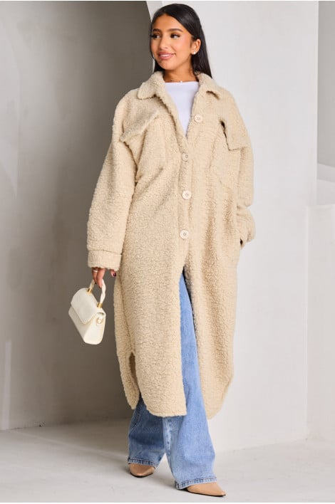 Veste longue beige en peau de mouton