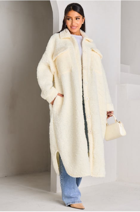 Veste longue blanche en peau de mouton
