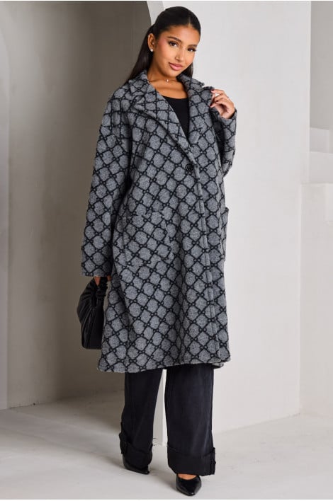 Veste longue gris foncé à motif