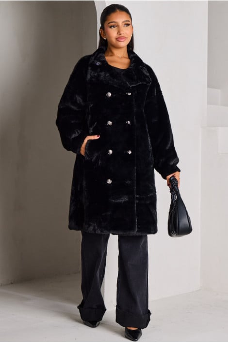 Veste longue noire en fourrure