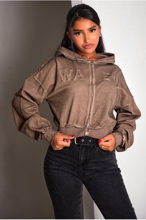 Veste marron courte à capuche