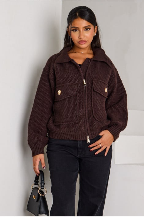 Veste marron en maille courte
