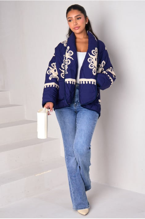 Veste matelassée bleu foncé à motif baroque