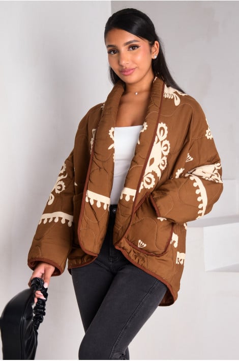 Veste matelassée marron à motif baroque